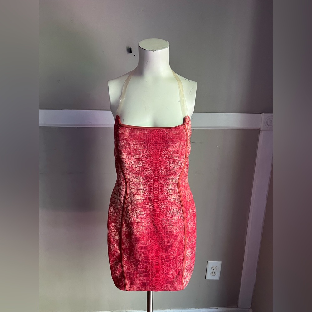 NWT PrettyLittleThing Red Croc-Effect Mini Dress